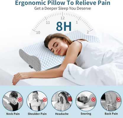 Cervical Pillow for Neck Pain Relief, Contour Memory Foam Pillows for Sleeping, Ergonomic Pillow Adjustable Orthopedic Cooling Pillow Bed Pillow Neck Support for Side Back Stomach Sleepers(Blue)