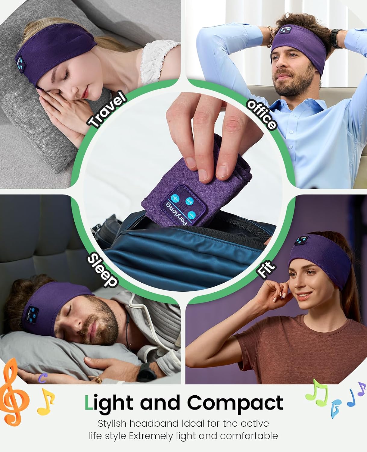 Perytong Sleeping Headphones Bluetooth Headband, Soft Long Time Play Sleeping Headsets with Built in Speakers Perfect for Workout,Running,Yoga,Travel, Darkgray