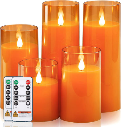 Homemory Gray Flickering Flameless Candles, Battery Operated Acrylic LED Pillar Candles with Remote Control and Timer, Halloween Decor, Set of 5