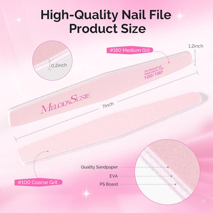 MelodySusie 16Pcs Professional Nail Buffer Kit,Nail Files and Buffers,Nail Buffer Block,Nail Brush, Nail File Buffers Kit for Natural Nails,DIY,Home Use,Salon（100/180 Grit）