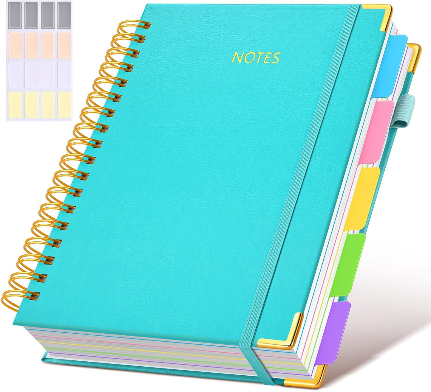 Hardcover Spiral Notebook journal with Removable Dividers Tabs, 300 Pages Leather 5 Subject Notebook College Ruled, 8"x10" Large B5 Notebooks for Work School Note taking, Lined Journal for Women,Black