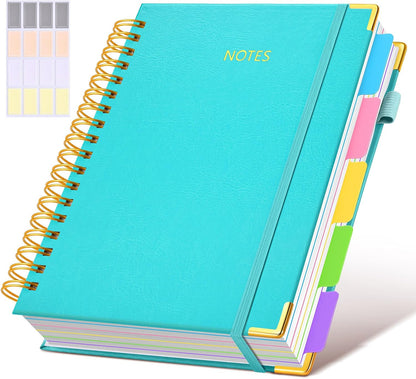 Hardcover Spiral Notebook journal with Removable Dividers Tabs, 300 Pages Leather 5 Subject Notebook College Ruled, 8"x10" Large B5 Notebooks for Work School Note taking, Lined Journal for Women,Black
