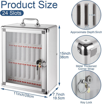 Aluminum Cell Phone Lock Box with Key 24 Slots Aluminum Alloy Pocket Chart Storage Cabinet for Cell Phone Locker Wall-Mounted Cell Phone Box Cell Phone Storage Cell Phone Jail for Office