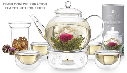 Teabloom Flowering Tea - 12 Unique Varieties of Fresh Blooming Tea Flowers - Hand-Tied Natural Green Tea Leaves & Edible Flowers - 12-Pack Gift Canister - 36 Steeps, Makes 250 Cups