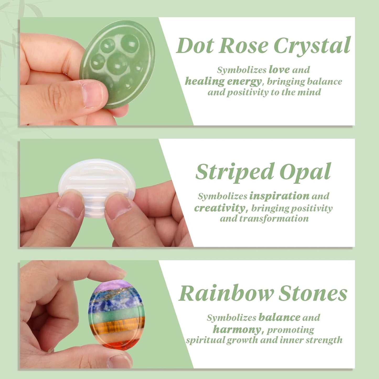 3 Pcs Thumb Worry Stones Green Aventurine Chakra Striped Opalite Anxiety Palm Stone Crystal Hand-Carved Healing Stones with 3 Kraft Cards Grounding Soothing Stones for Anxiety for Relief Meditation