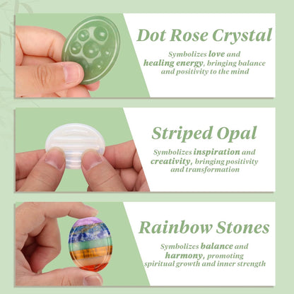 3 Pcs Thumb Worry Stones Green Aventurine Chakra Striped Opalite Anxiety Palm Stone Crystal Hand-Carved Healing Stones with 3 Kraft Cards Grounding Soothing Stones for Anxiety for Relief Meditation