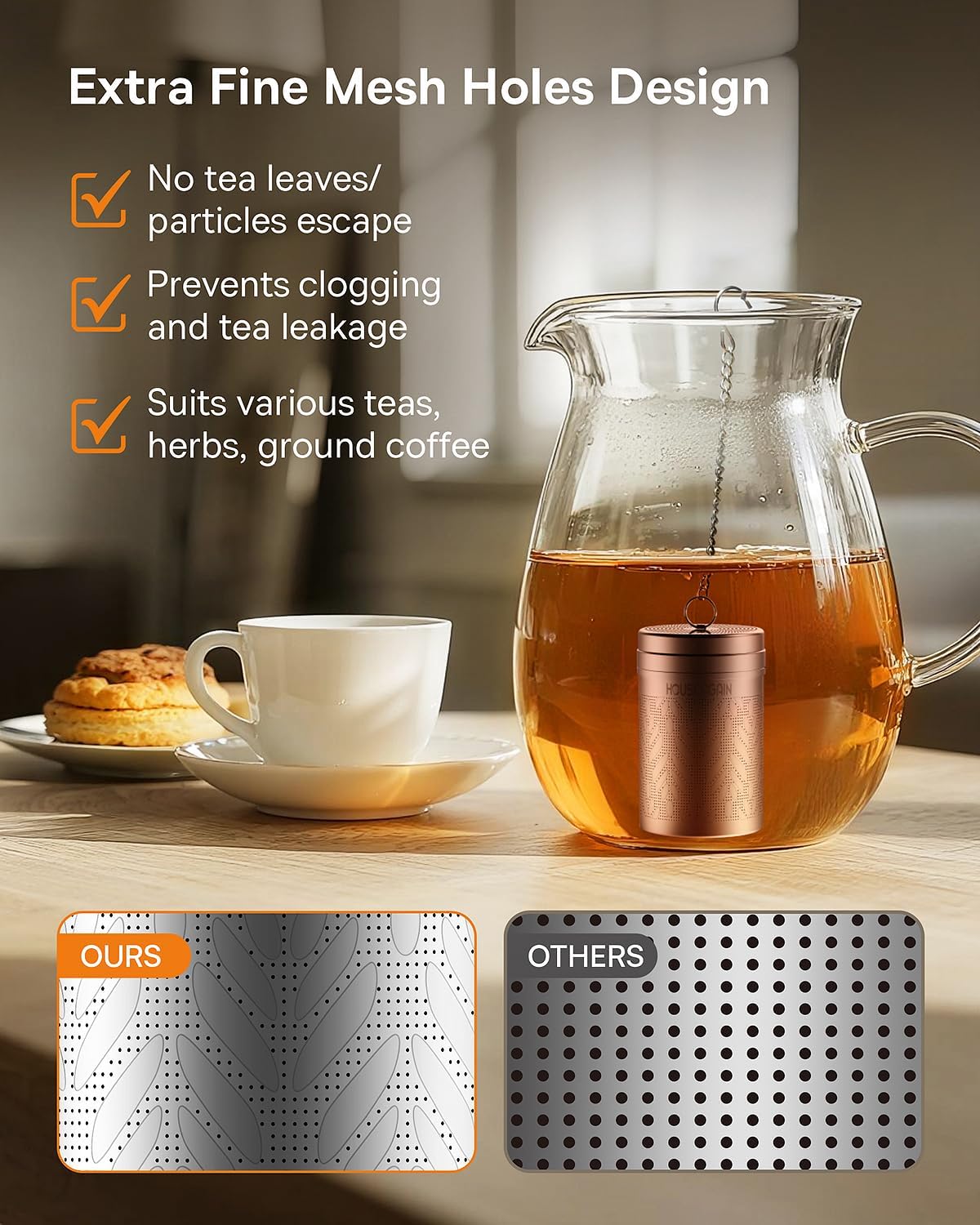House Again Large Tea Infusers, Extra Fine Mesh Tea Strainers for Loose Tea, Slim Threaded Lid & 304 Stainless Steel, Filter Bags Diffusers, Loose Leaf Tea Steeper for Brew Tea Spices & Seasonings