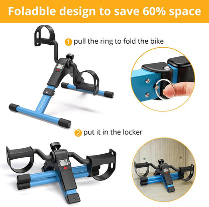 Pedal Exerciser Leg and Arm Exercise Bike with LCD Monitor Foldable (Black/Blue)