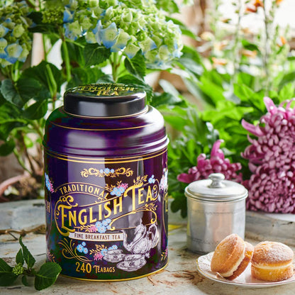 New English Teas Victorian Tea Tin with 240 Breakfast Tea Bags - Purple