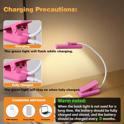 VAVOFO 24 LEDs Rotatable Book Light, Rechargeable Clip Reading Lamp