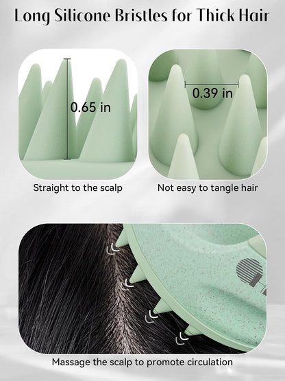 HEETA Scalp Massager with Soft Silicone Bristles for Hair Growth, Dandruff Removal, and Scalp Relaxation - Shampoo Brush for Wet or Dry Hair (Green & Purple)