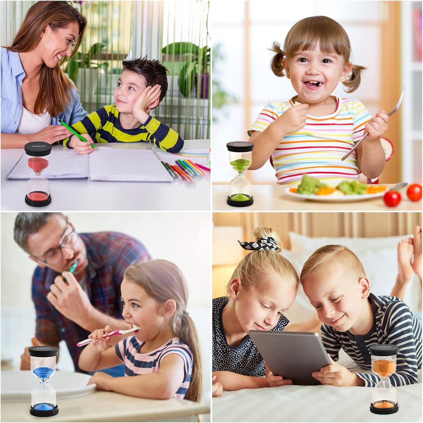 Sand Timer for Kids 6 Pack Colorful Hourglass 1min 2mins 5mins 10mins 15mins 30mins Sand Clock Timer for Classroom, Games and Kids Room