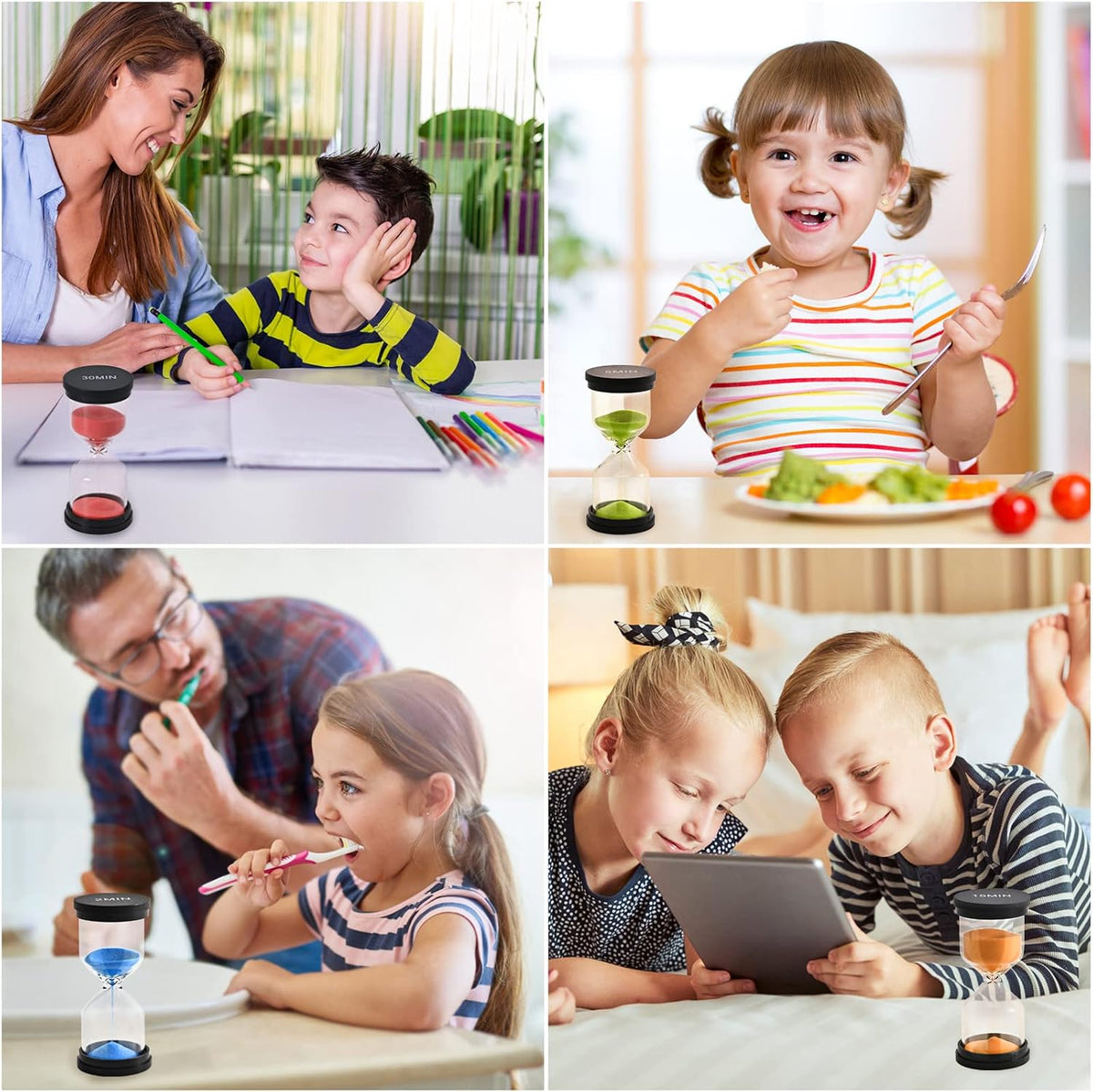 Sand Timer for Kids 6 Pack Colorful Hourglass 1min 2mins 5mins 10mins 15mins 30mins Sand Clock Timer for Classroom, Games and Kids Room