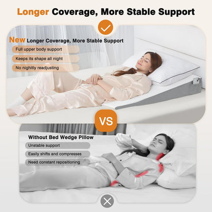 Vekkia 34" Extra-Long Wedge Pillow, 5.5" Bed Wedge Pillow for Sleeping,Gray