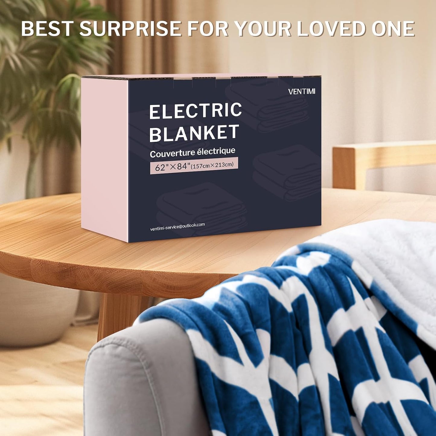 VENTIMI Electric Blanket Heated Throw, 50" x 60" Heated Blanket with 5 Heat Levels & 3 Hours Auto Off, Fast Heating Blankets with ETL & FCC Certification, Grey