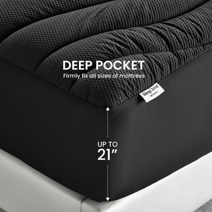 SLEEP ZONE Cooling Queen Mattress Topper, Premium Zoned Cool Mattress Pad Cover, Padded Mattress Protector Breathable Washable, Deep Pocket 8-21" (Grey, Queen)