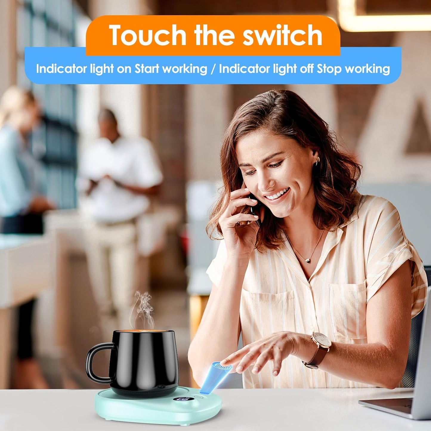 Coffee Mug Warmer - Fastest Heating & Highest Temperature, Coffee Cup Warmer for Desk Auto Shut Off, 4 Temp Settings & 1-12H Timer, Smart Electric Beverage Warmer for Coffee, Tea (Blue)