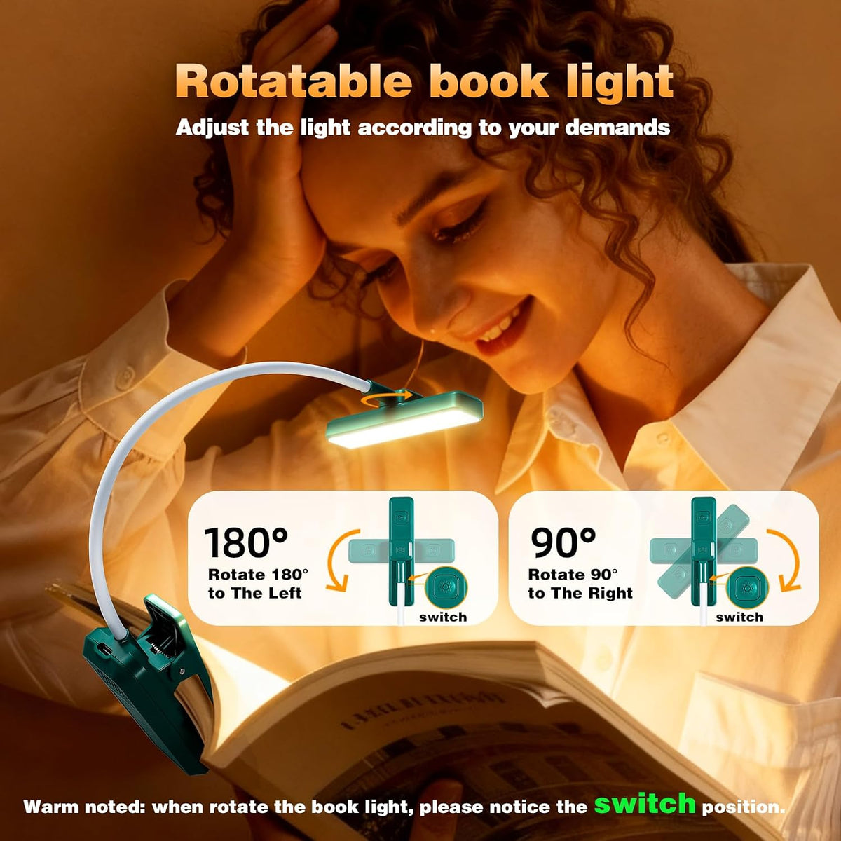 VAVOFO 24 LEDs Rotatable Book Light, Rechargeable Clip Reading Lamp
