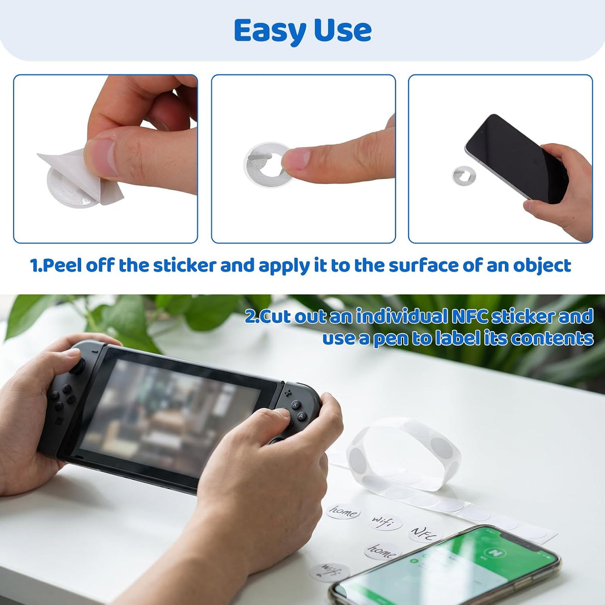 BESARME 60 Pcs NFC Stickers, NFC Tags Rewritable Blank Adhesive Labels