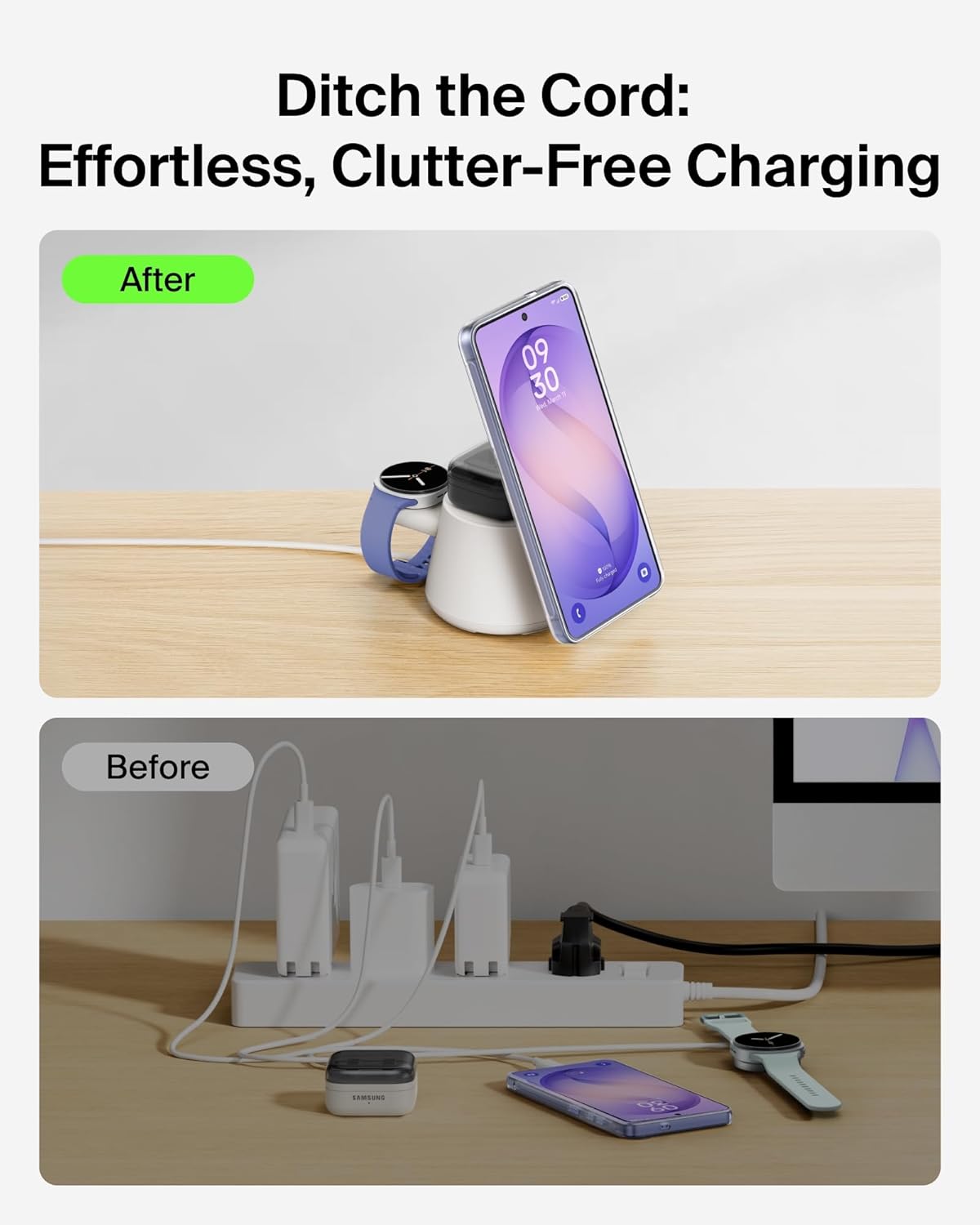 Belkin Qi2.2 25W Magnetic Wireless Charging Station, 3 in 1 Samsung Charger