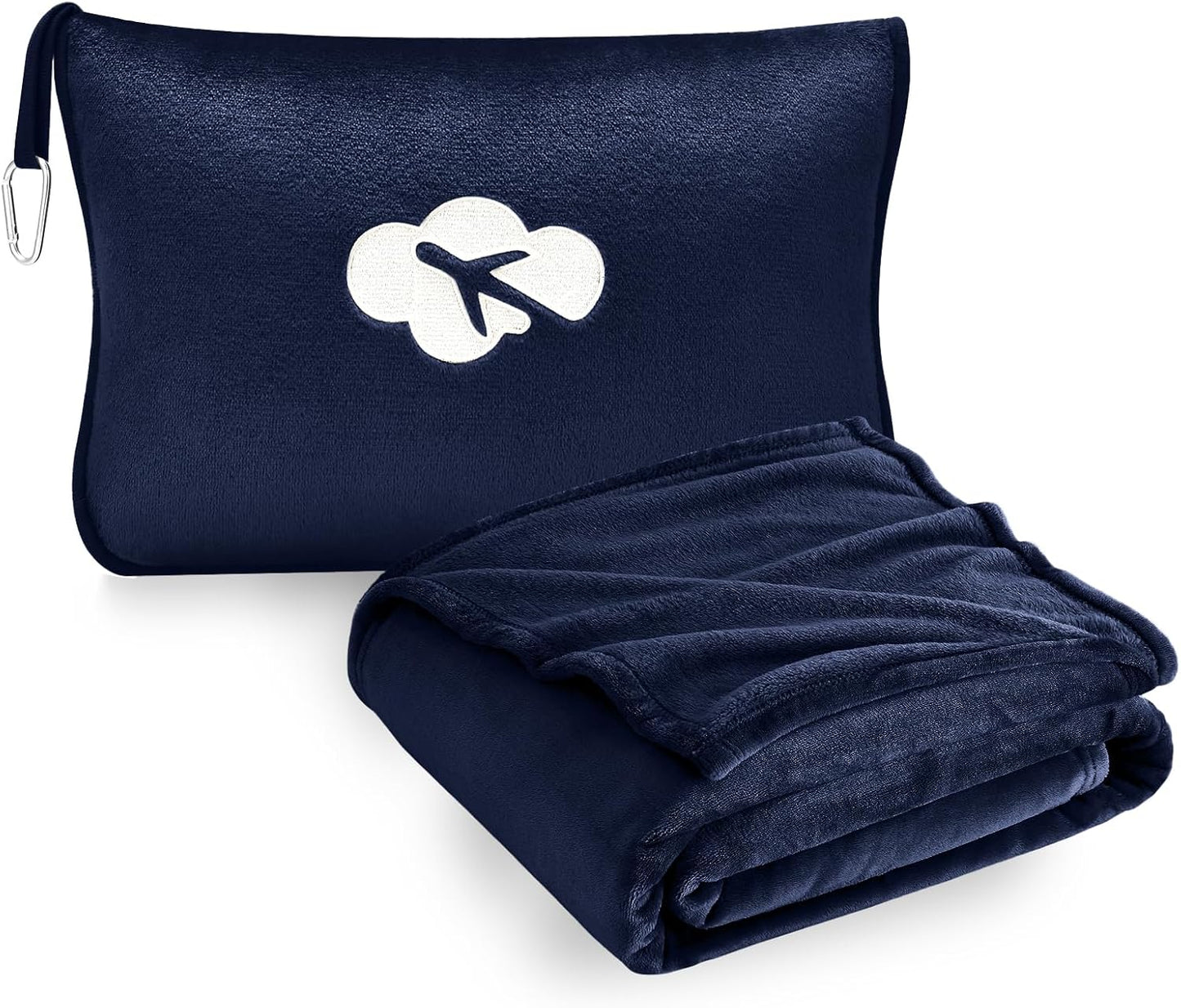 Travel Blanket and Pillow Compact, Premium Soft 2 in 1 Airplane Blanket with Soft Bag Pillowcase，Hand Luggage Sleeve and Backpack Clip (Checkered Black)