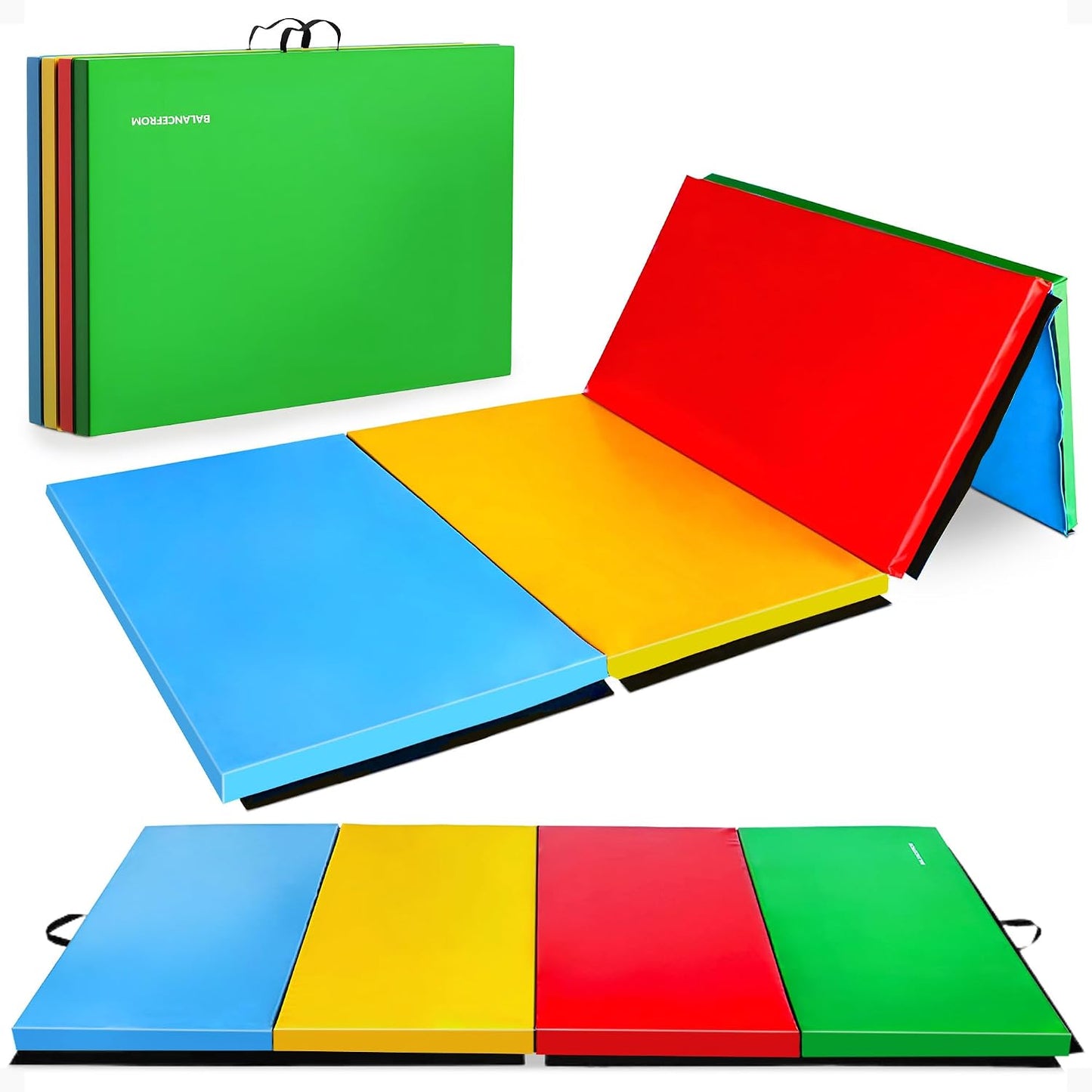 BalanceFrom 10x4 Feet 4-Panel Folding Gymnastics Mat – 2-Inch Thick Pad with Vinyl Surface and Carrying Handles for Tumbling, Yoga, Pilates, Home Workouts, and Martial Arts