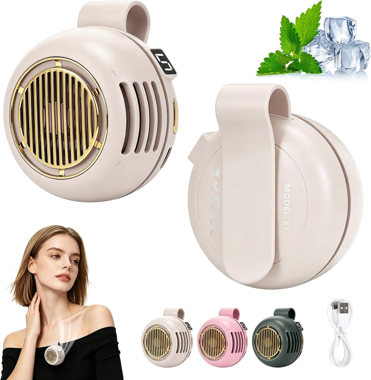 Portable Silent Mini Bladeless Fan Clip On, Adjustable 5 Speeds 360° Rotatable Clip on Fan for Shirt & Waist, USB Rechargeable Small Whirlwind Fans, For Outdoor & Travel & Office (White)