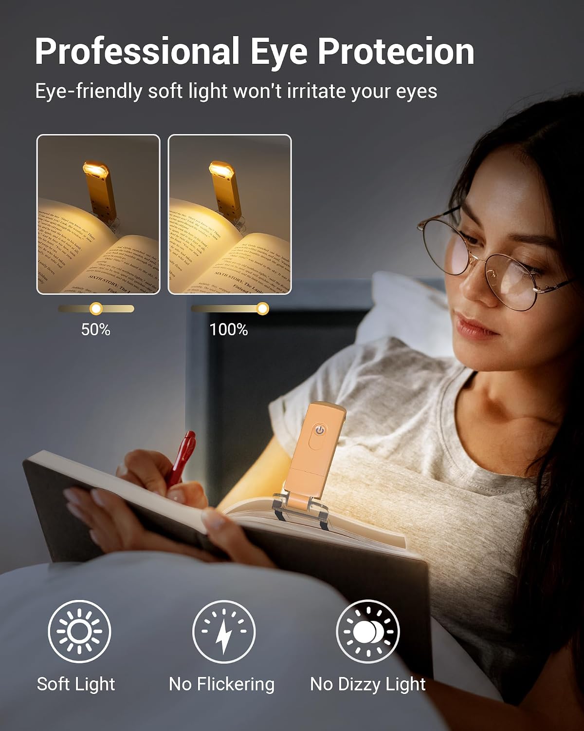 DEWENWILS USB Rechargeable Book Light for Reading in Bed, LED Book Reading Lights with Clip, Perfect for Bookworms, Kids, Warm White, Brightness Adjustable (Blue)