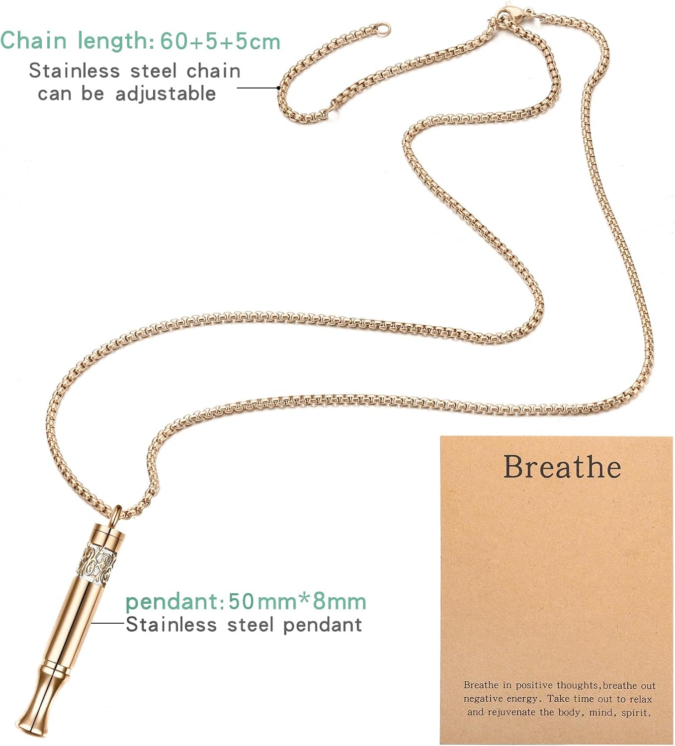 Anxiety Relief Pendant Mindfulness Breathing Necklace - Essential Oil Diffuser & Personal Inhaler Aromatherapy Necklaces for Women & Men (Rainbow)