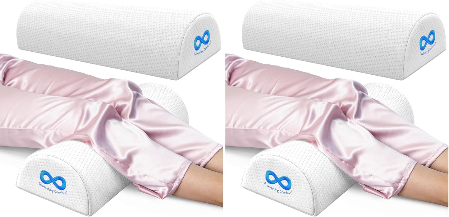 Everlasting Comfort Under Knee Pillow for Back Sleeping - Memory Foam Half Moon Leg Bolster Pillow for Back Pain, Thoracic Support