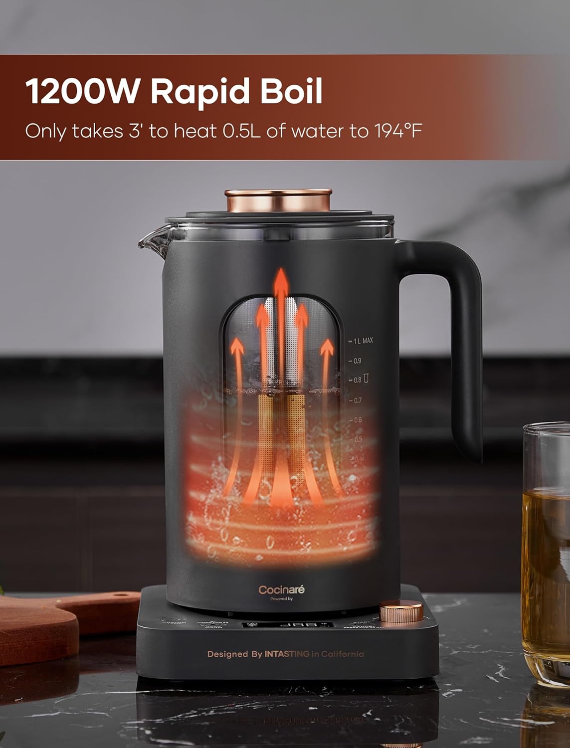 INTASTING Electric Tea Kettle with Infuser, ±1℉ Temperature Control, 1L