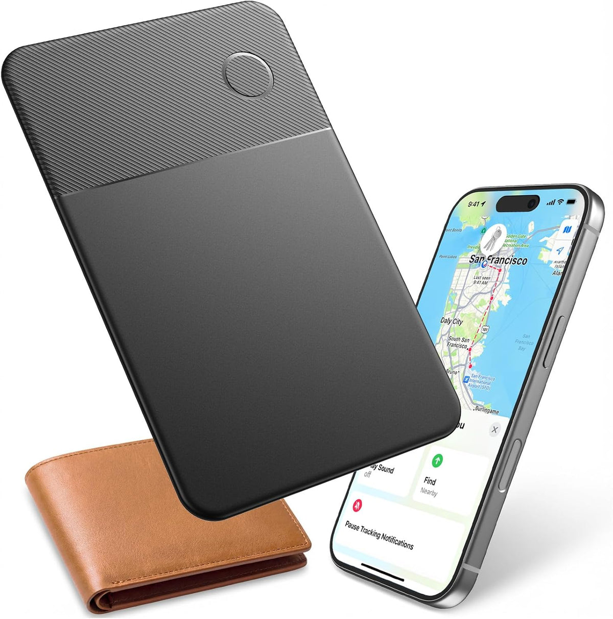 Apple Find My Wallet Tracker Card, Rechargeable Slim Bluetooth Wallet Finder for iPhone, Item Locator for Wallet, Keys, Passport & Luggage, iOS Only, Black