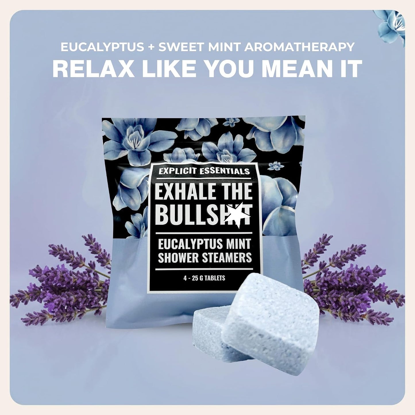 Explicit Essentials B Relax Shower Steamers | Lavender Mint Aromatherapy Shower Steamers for Relaxation & Stress Relief | Spa Shower Gift for Self-Care, Birthdays & Holidays