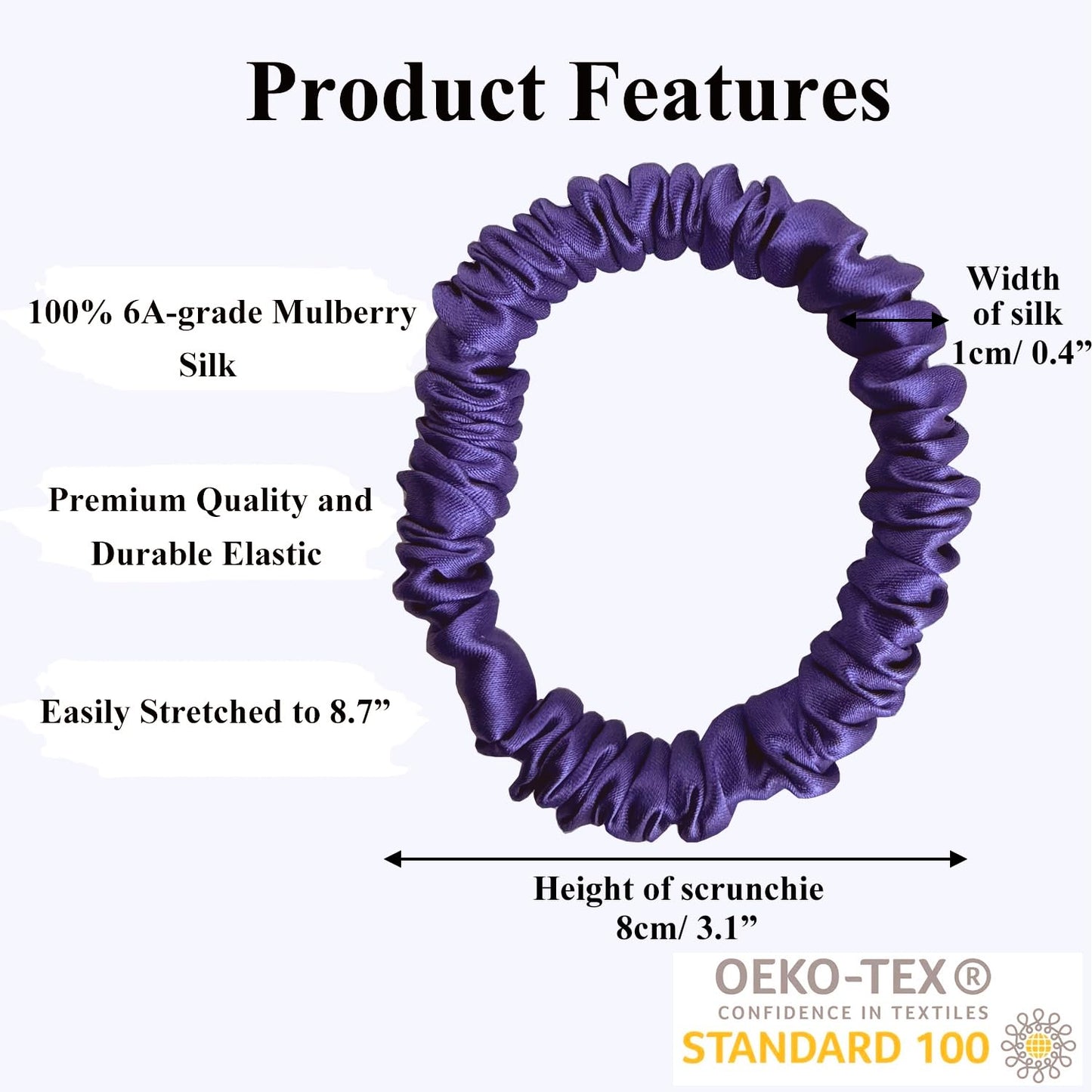 VLOMOT 6 Pcs Set 100% Pure Mulberry Silk Hair Scrunchies - 6 Chic Colors Everyday Skinny Scrunchies Silk Ponytail Holders - No Damage (Purple)
