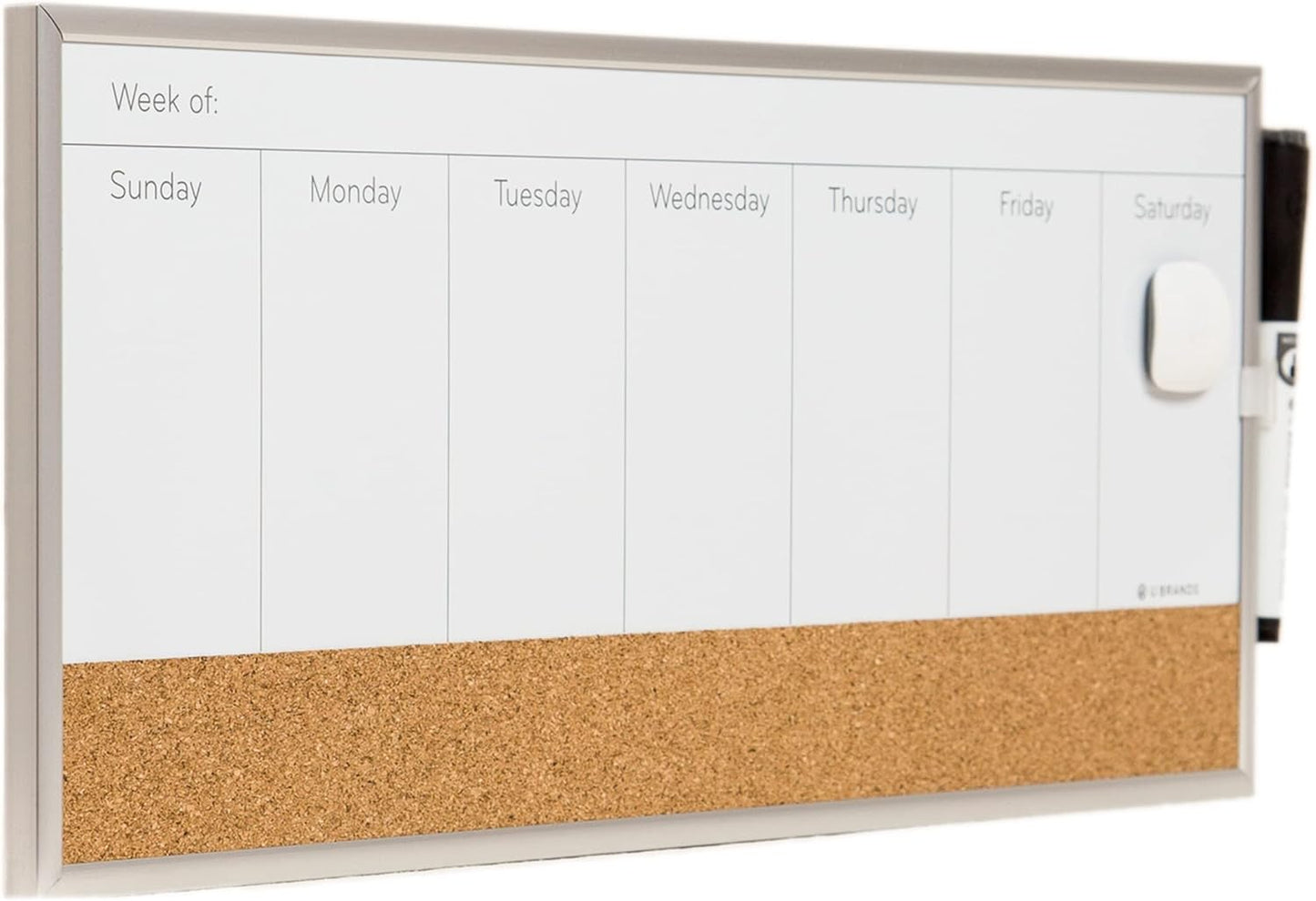 U Brands Dry Erase Weekly Combo Board, 7" x 16-2/3" Inches, Office Supplies, Silver Aluminum Frame, Pack of 1 (4585U03)