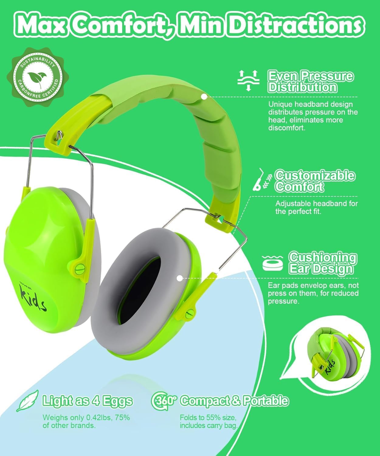 PROHEAR 032 Kids Ear Protection – Ear Muffs for Noise Reduction, 25NRR Noise Cancelling Headphones for Kids,Toddlers, Autism, Sensory Use, Hearing Protection – Orange