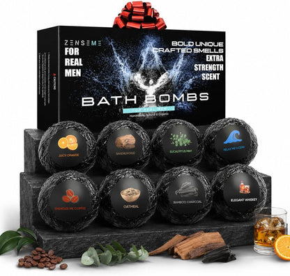 Bath Bombs for Men - Gift Set of 18 Square Shaped Handmade Natural Bath Bombs of 2.5 oz w/Essential Oils, Unique Manly Scents, for Boyfriend, Husband, Father - 18 Pack Square