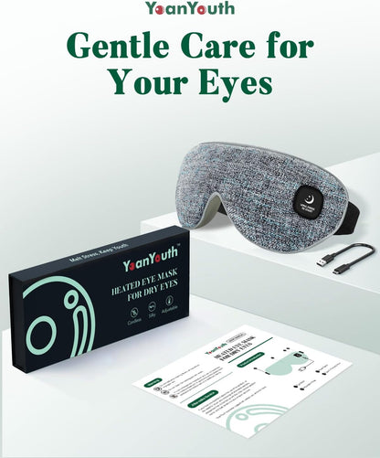 YoanYouth Heated Eye Mask for Dry Eyes, FSA Eligible HSA, Cordless Warm Compress for Eyes, Light Blocking Eye Heating Pad, Styes, Sleep, Cover Washable, Rechargeable, Light Blue