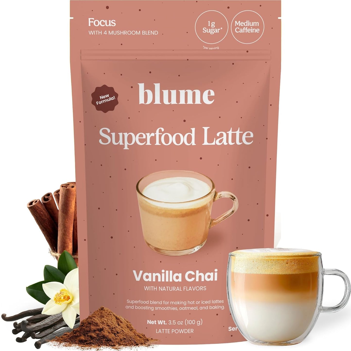 Blume Superfoods Latte - Matcha Powder with Coconut, Natural Caffeine, L-Theanine, All Day Energy & Focus, Sugar-Free, Moringa, Vegan, Organic Matcha Latte from Shizuoka Japan, Green Tea - 25 Servings