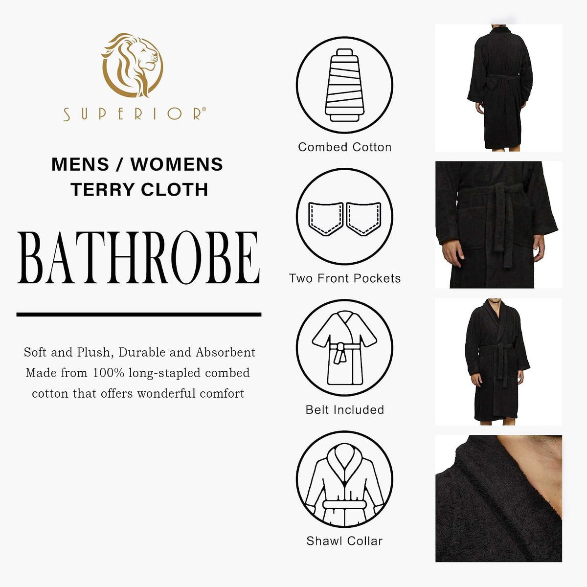 Cotton Unisex Terry Robe, Soft And Absorbent Robes For Men And Women, Bathroom Accessories