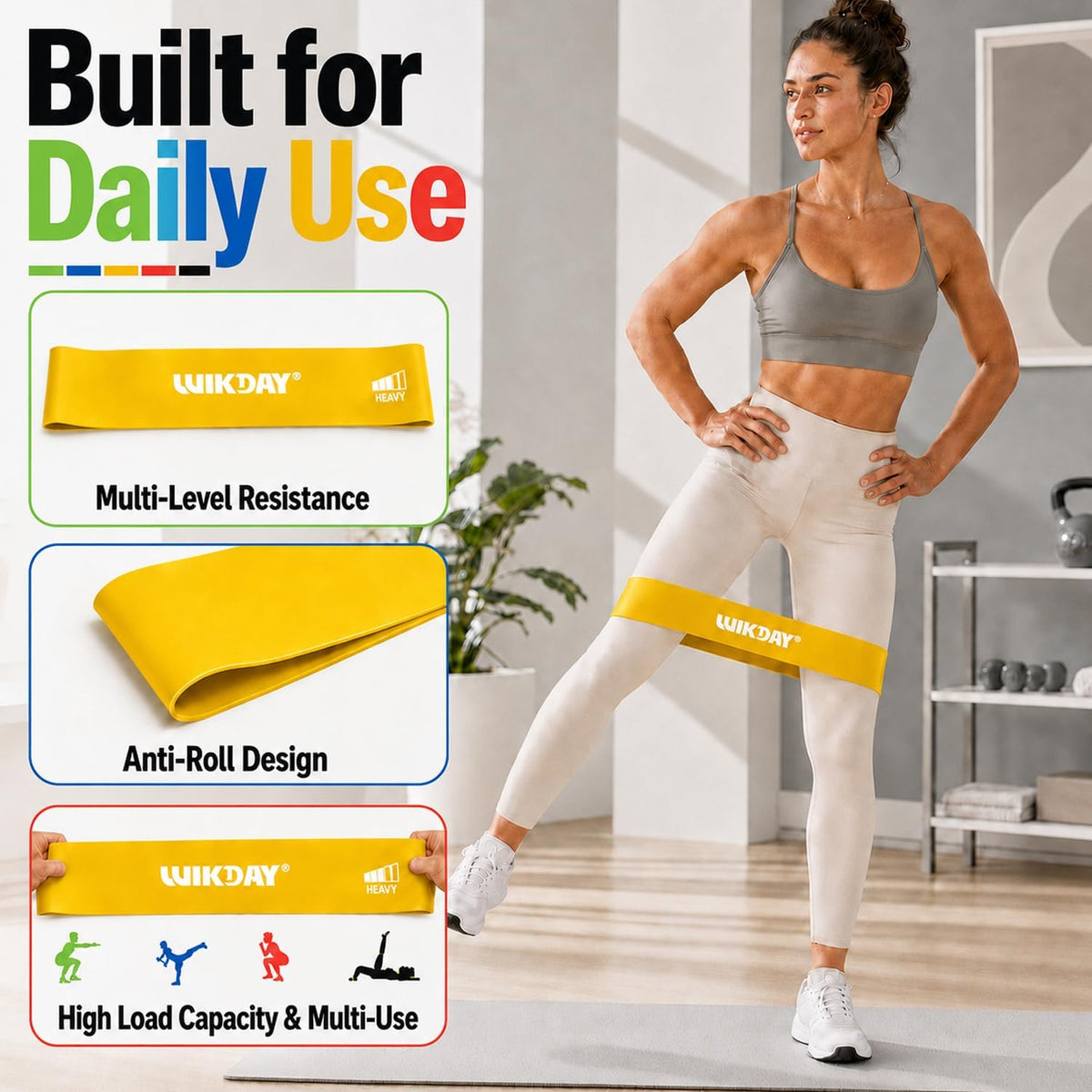 WIKDAY Resistance Bands for Working Out Exercise Loop Bands Workout Bands Set for Men Women Body Stretching, Crossfit Training, Home Workout, Physical Therapy, Booty Legs, Set of 5