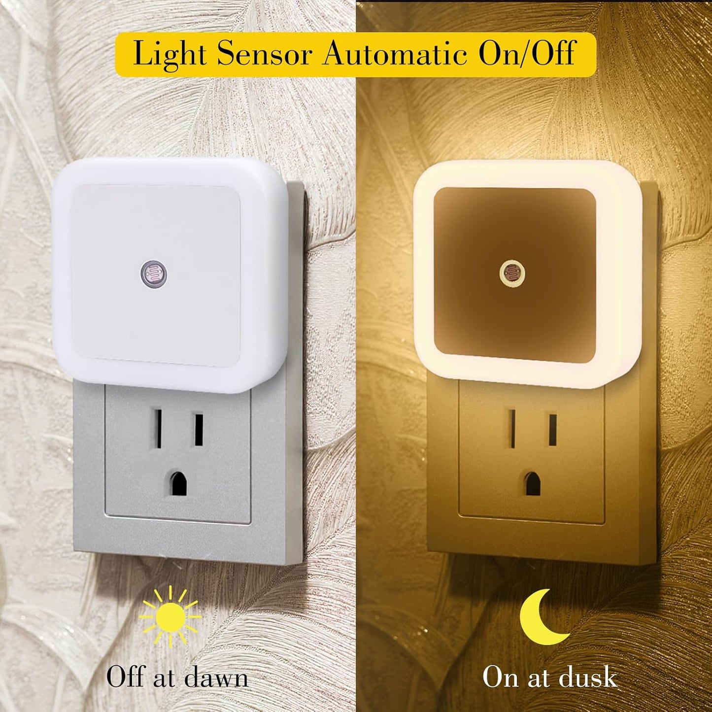KINUR 6 Pack Night Light, LED Night Lights Plug into Wall with Dusk to Dawn sensors, Plug in Night Lights for Kids Room, Bedroom, Bathroom, Baby Nursery,Stair Lights, Hallway Light, Amber Color