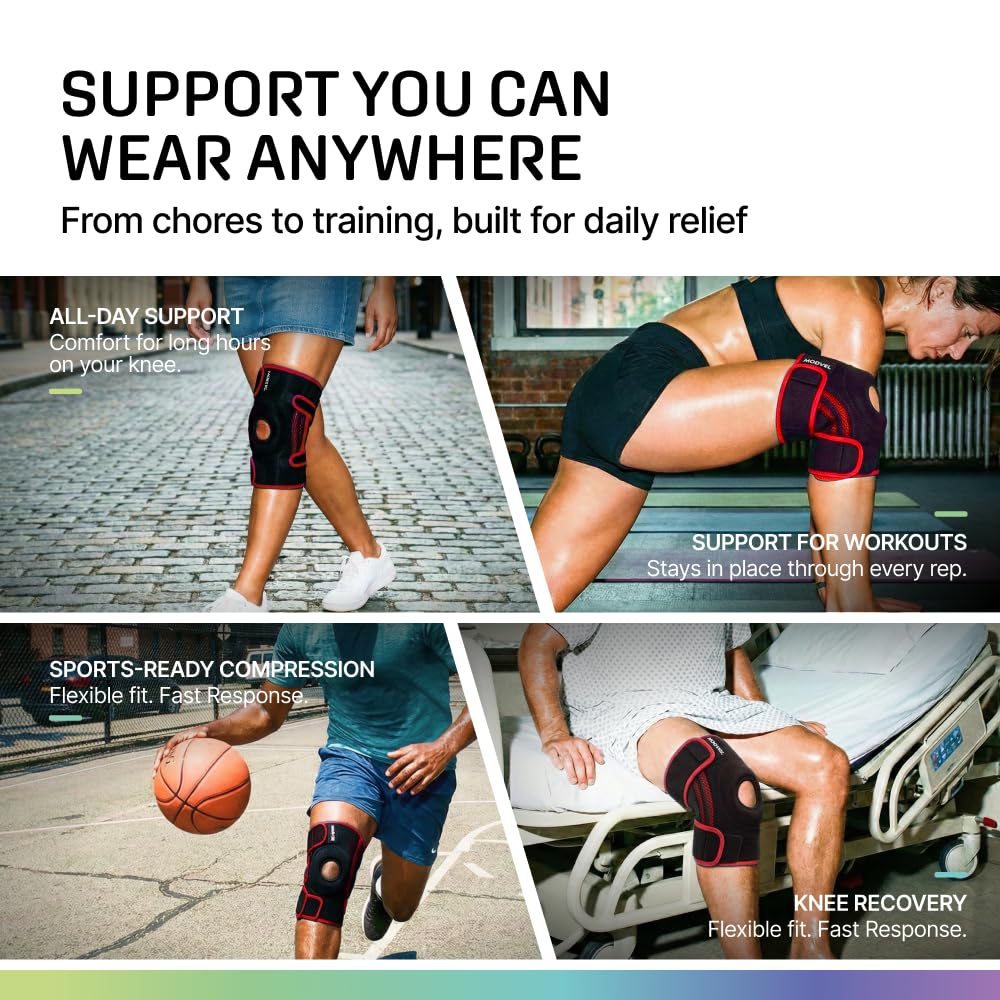 Modvel Knee Brace with Side Stabilizers & Patella Gel Pads for Pain Relief and Joint Support Breathable, Non-Slip Compression Sleeve for Men & Women, Arthritis, Meniscus, ACL Recovery