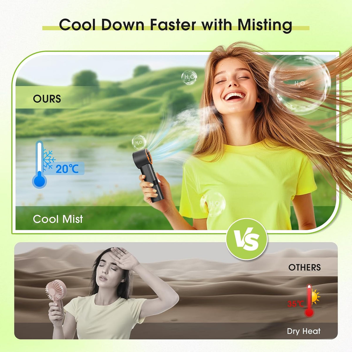 Ausic Portable Handheld Misting Fan, Pink Turbo Fans with Mist, High-Speed, Personal Small Water Spray Fan, Outdoor Cooling Rechargeable Battery Pocket Fans for Kids/Travel/Makeup/Shopping