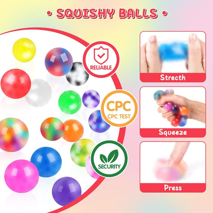 36 Pack Stress Balls, Squishy Balls, Squishy Fidget Stress Relief, Squeeze Ball for Adults Stress Relieve, Prize Box for Friends, Party Favors