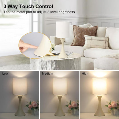 3 Way Touch Control Table Lamp, Dimmable Bedside Desk Lamp with Metal Base Modern Nightstand Lamp Stylish Grey Shade Simple Side Table Lamp for Bedroom, Living Room, Office or Den LED Bulb Included