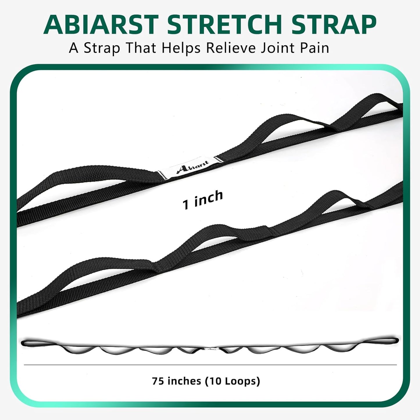 Abiarst Stretching Strap Yoga Straps for Physical Therapy, 10 Loops Non-Elastic Stretch Band for Pilates, Flexibility, Exercise and Gymnastics