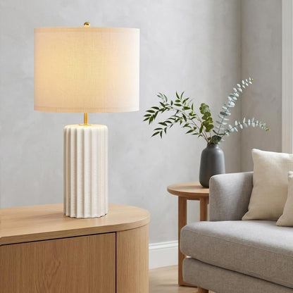 21" Modern Ceramic Table Lamp Set of 2 for Bedroom, Touch Control White Desk Lamps for Living Room, Farmhouse Bedside Lamps for Nightstand, End Table Lamps for Dorm Beige, Bulbs Not Included