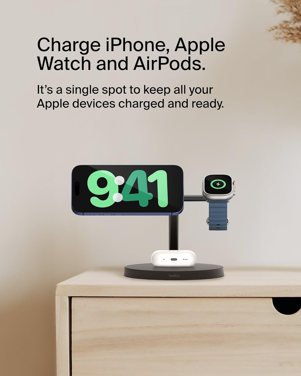 Belkin Qi2 15W Wireless Charging Station, 3 in 1 iPhone Charger