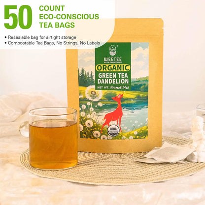 WT WEETEE Organic Dandelion Root Tea Bags, Pure Raw Dandelion Root 100 Count, Earthy & Refreshing Herbal Tea